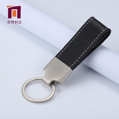 New leather decorative metal keychain, black car accessories, gift, keychain processing and wholesale