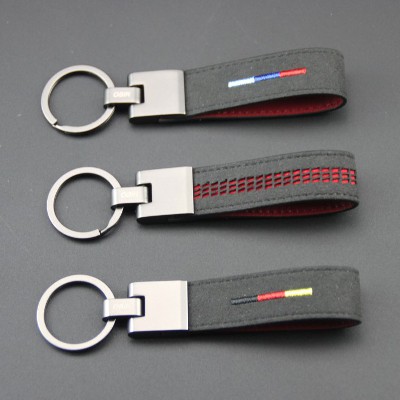 High end car leather keychain leather pendant accessories with packaging leather metal keychain