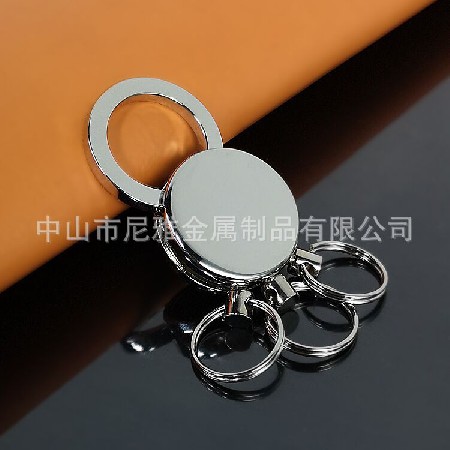 Circular multi loop pull ring practical keychain men's waist hanging zinc alloy metal car keychain with three rings