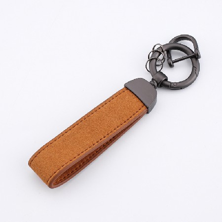 Leather keychain metal PU leather cowhide keychain suede keychain small gift