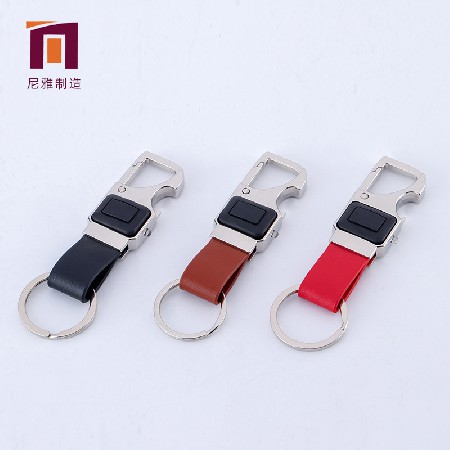 LED light keychain bottle opener keychain flashlight keychain leather keychain can be made into a logo