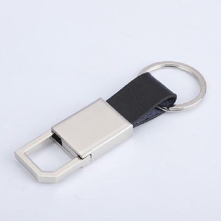 Metal PU leather keychain creative leather advertising small gift logo processing