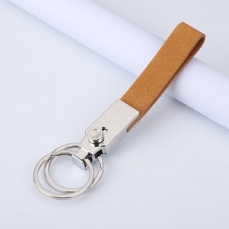 Metal Double Ring Leather Keychain Automotive Accessories Creative Gift Logo Processing Keychain