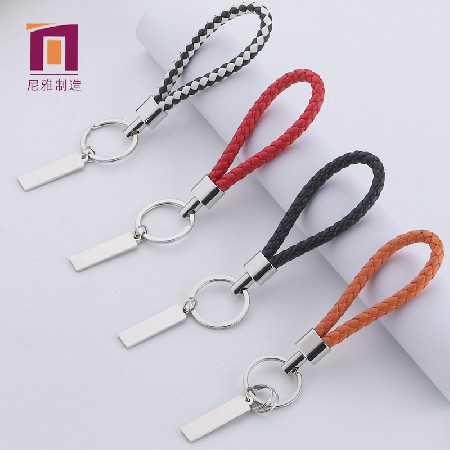 High grade metal leather rope keychain creative pure hand woven leather rope male and female keychain leather keychain