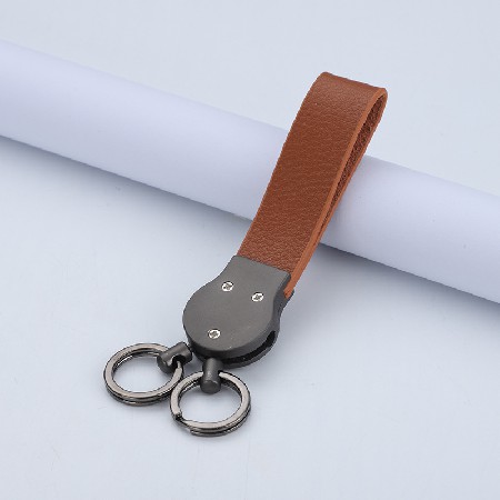 Waist hanging simple double ring leather keychain keychain keychain business gift fashion accessories keychain