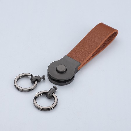 Waist hanging simple double ring leather keychain keychain keychain business gift fashion accessories keychain