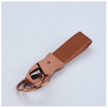 Men's leather keychain creative car metal business waist buckle with leather embossed logo promotional gift