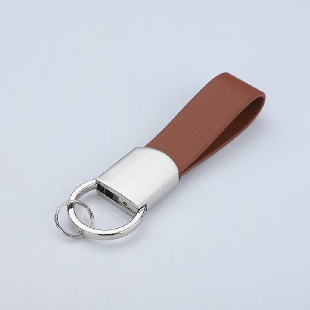 PU leather metal leather keychain leather car keychain logo small gift key logo processing