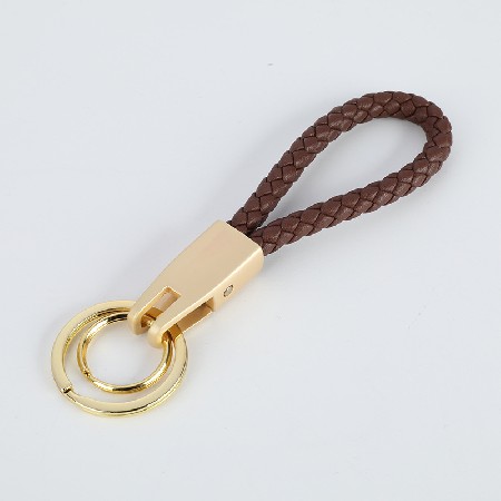 Creative Double Ring Leather Rope Keychain Leather PU Keychain Handwoven Rope Keychain