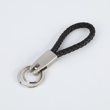 Creative Double Ring Leather Rope Keychain Leather PU Keychain Handwoven Rope Keychain