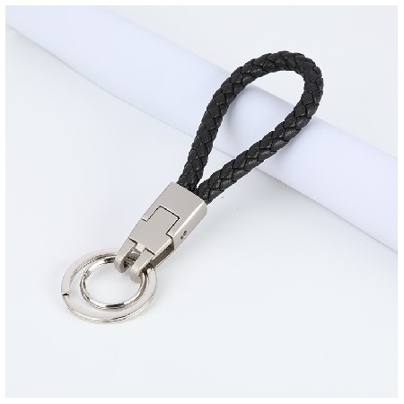 Creative Double Ring Leather Rope Keychain Leather PU Keychain Handwoven Rope Keychain